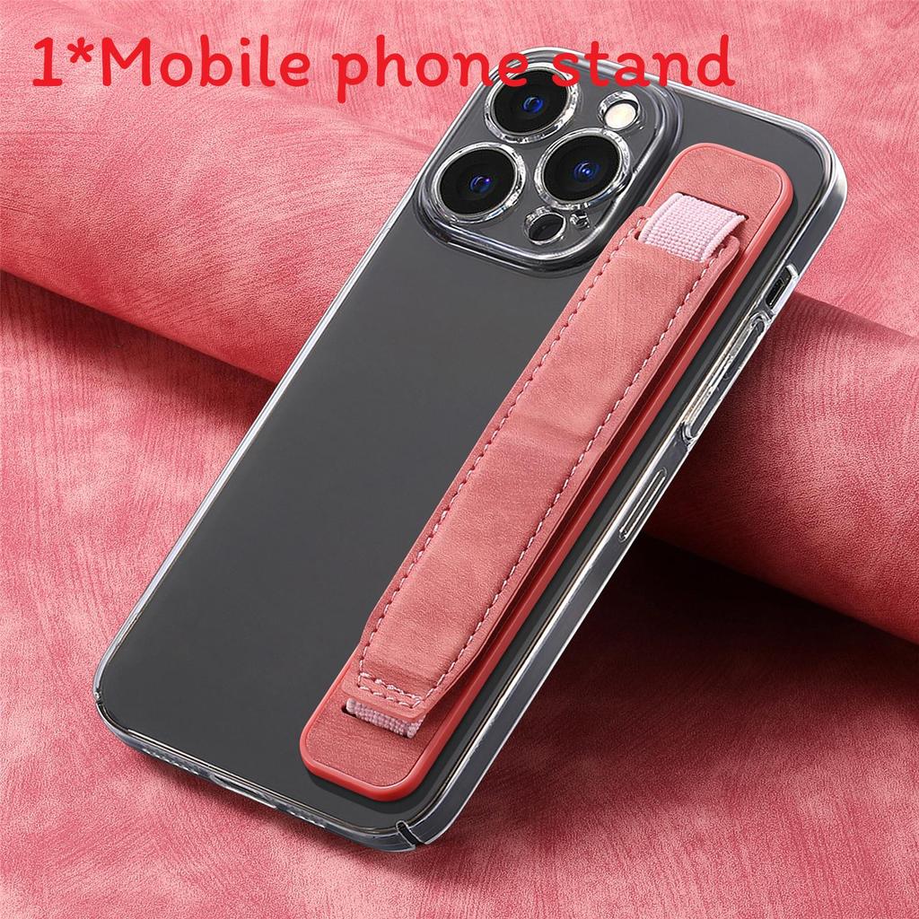 Pu Material Phone Holder With Stretchable Wristband For Home Office
