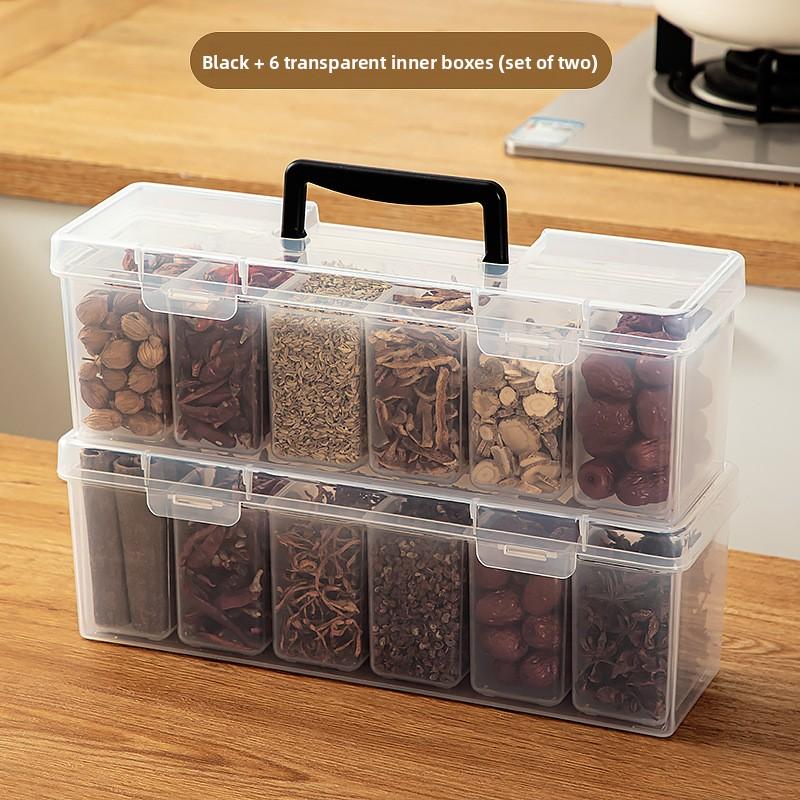 

Коробка для хранения специй Портативная с крышкой Кухонная пищевая Большая Материал Коробка для приправ Набор для домашнего использования Комбинация с ячейками Банка для приправ