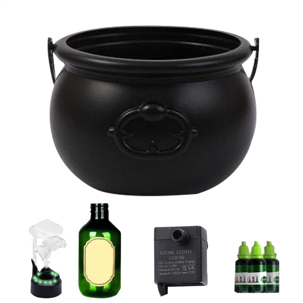 Cauldron Decor With Magics Floating Potion Bottles Diffuser Bubbling Cauldron Flashing Green Lights For Halloween Decor