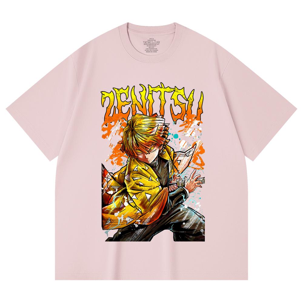 230 Gsm 100% Cotton Demon Slayer V87 Zenitsu Print Unisex Heavy Cotton T Shirt