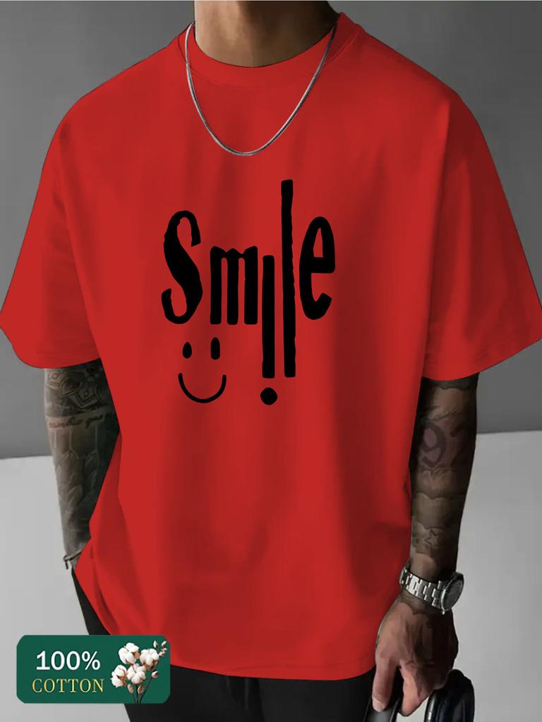 2026 Summer Bestselling Unisexs Pure Cotton Tshirt Casual Fashion Soft and Comfortable Breathable Simple Smile Pattern Print