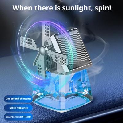 Windmill Aromatherapy Solar Car Air Freshener Solar Powered Rotating Car Interior Aromatherapy Oil Auto Decor Essential F3X1