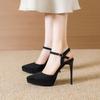 Fashion Suede Leather 12cm High Heels Thin Heel Pointed Toe Mid Hollow Slingbacks Shoes Womens Waterproof Platform Party Prom Shoes