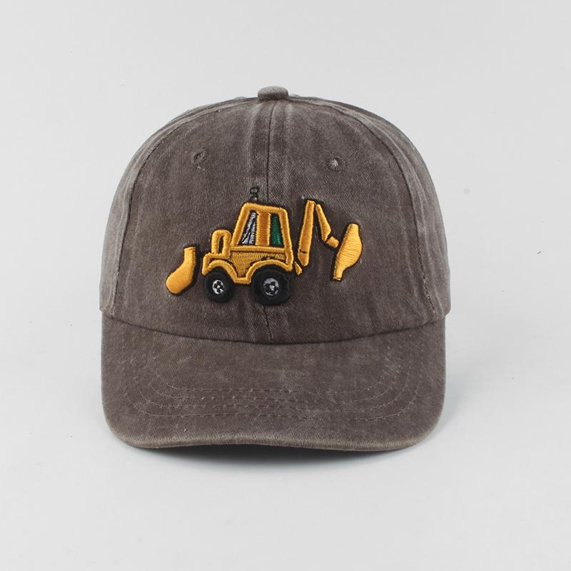 

Новые детские бейсболки из стираного хлопка с вышивкой в виде мультяшного экскаватора, детские бейсболки для улицы, летние кепки Snapback для мальчиков и девочек For 2-6 years old коричневый