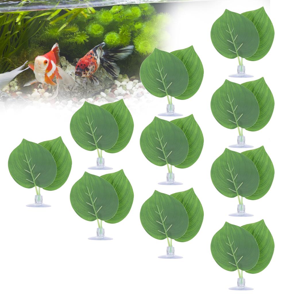 10pcs Simulation Green Leaves for Aquarium Fish Tank Reptile Feeder Box Decoration