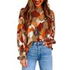 Casual Puff Long Sleeve Chiffon Blouse Spring Vintage Abstract Printed Shirt Fashion Loose Round Neck Tops Blusas De Mujer 25144
