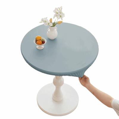 PU Leather Stretch Tablecloth Waterproof Oil Proof Round Table Cover Elastic Edged Stretchable Desktop Cover Household