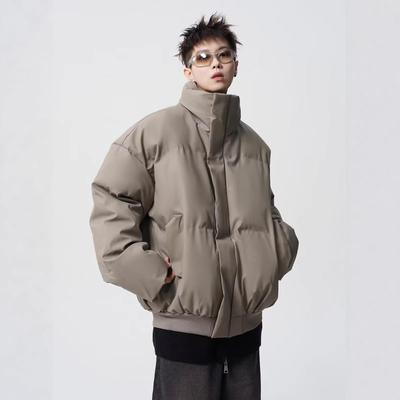 Veste d'hiver chaude en coton style américain pour homme, coupe ample, courte en cuir PU, rembourrée, design de niche.