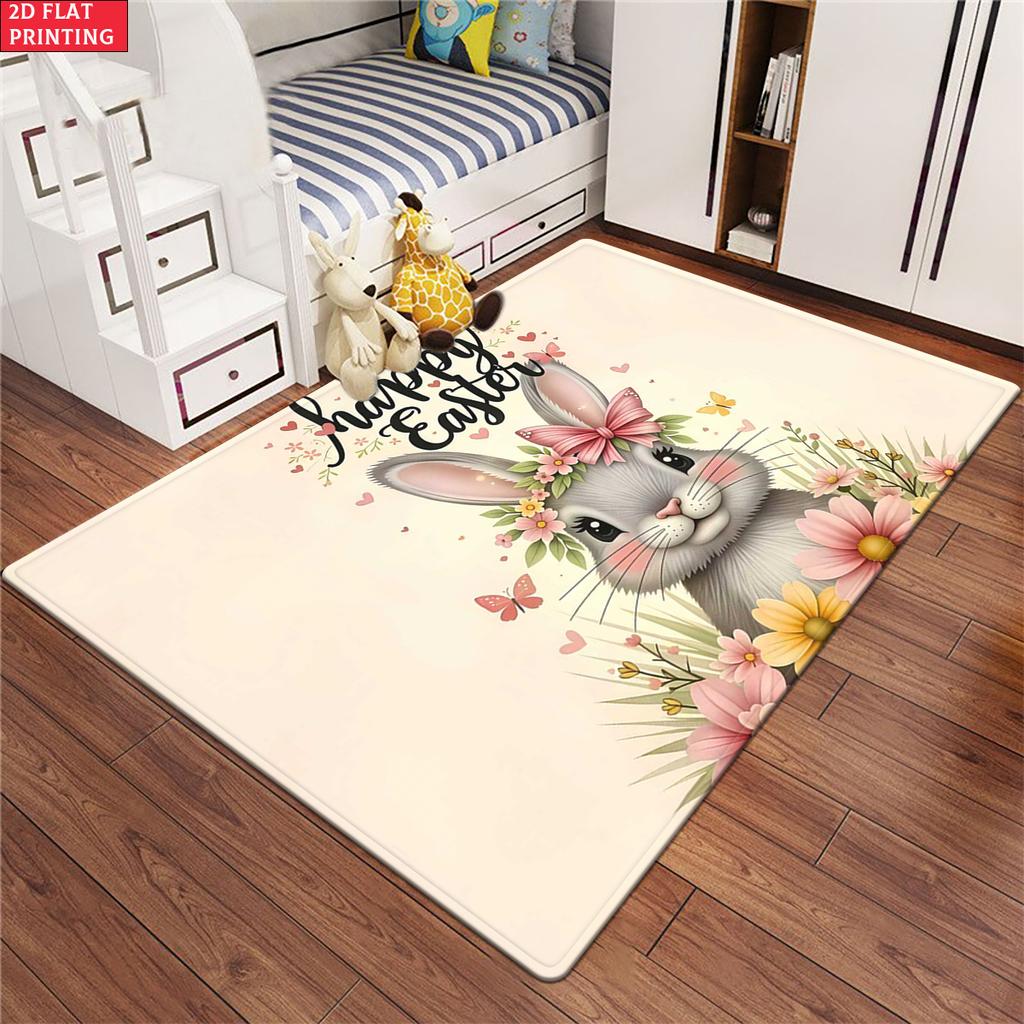 Adorable Easter Bunny  Large Room Carpet Non Slip Cartoon Kids Bedroom Living Room Floor Mat Home Decor Children's Play Carpet