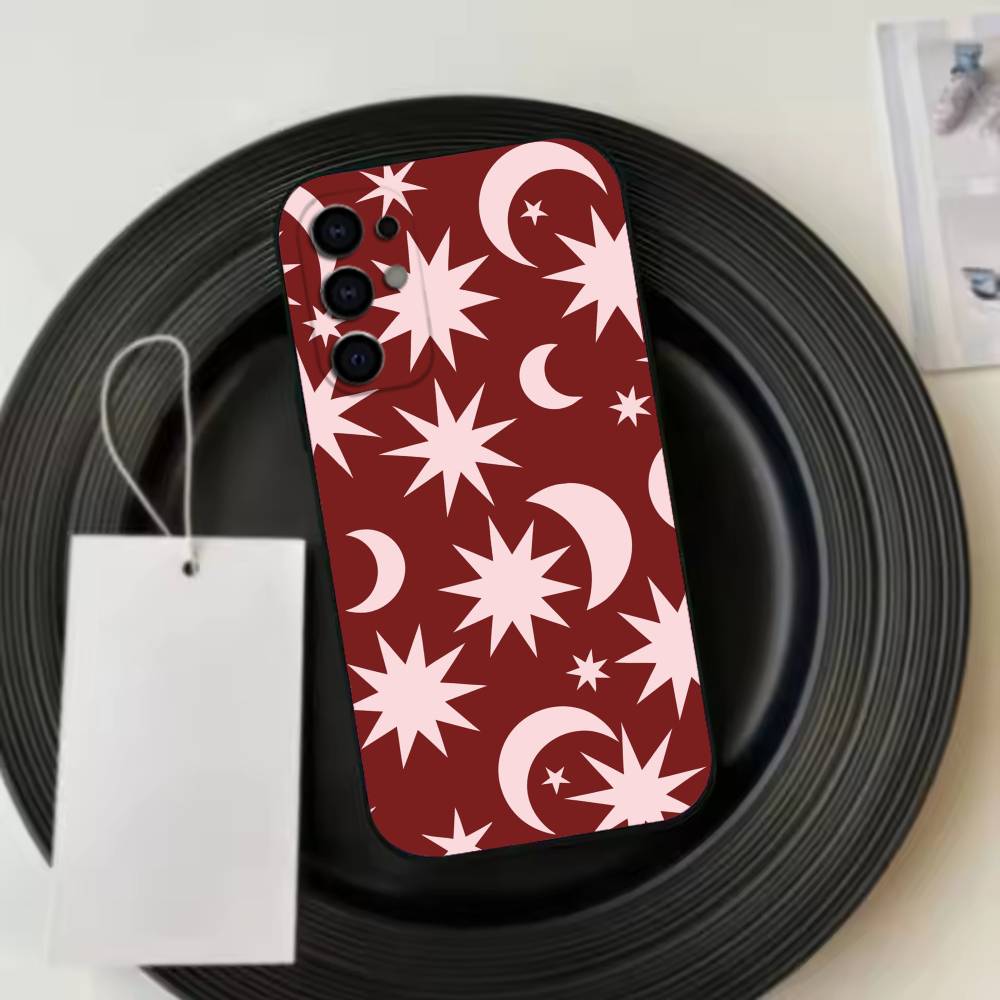 Flower Plant M-Moon Pattern Phone Case Black Silicone Soft For Samsung S25,S24,S21,S22,S23,S30,Ultra,S20,Plus,Fe,Lite