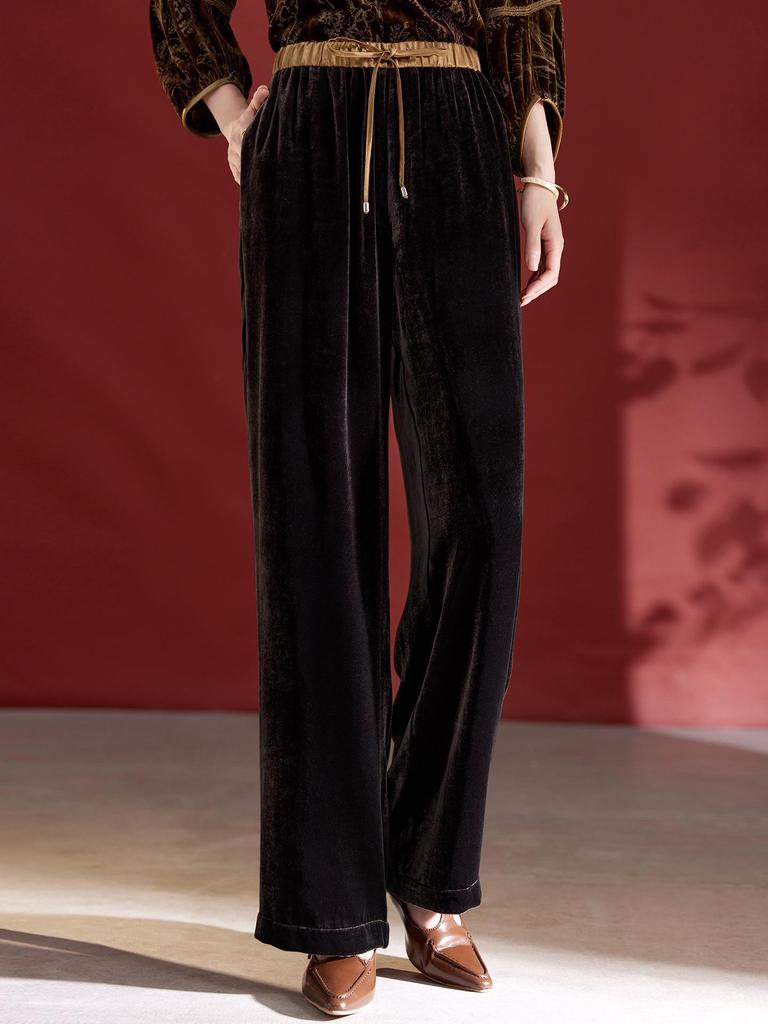 Women's High-End Silk Velvet Wide-Leg Pants - 2025 Autumn/Winter Collection, Loose Fit, Long, Casual, Perfect for Middle-Aged Moms