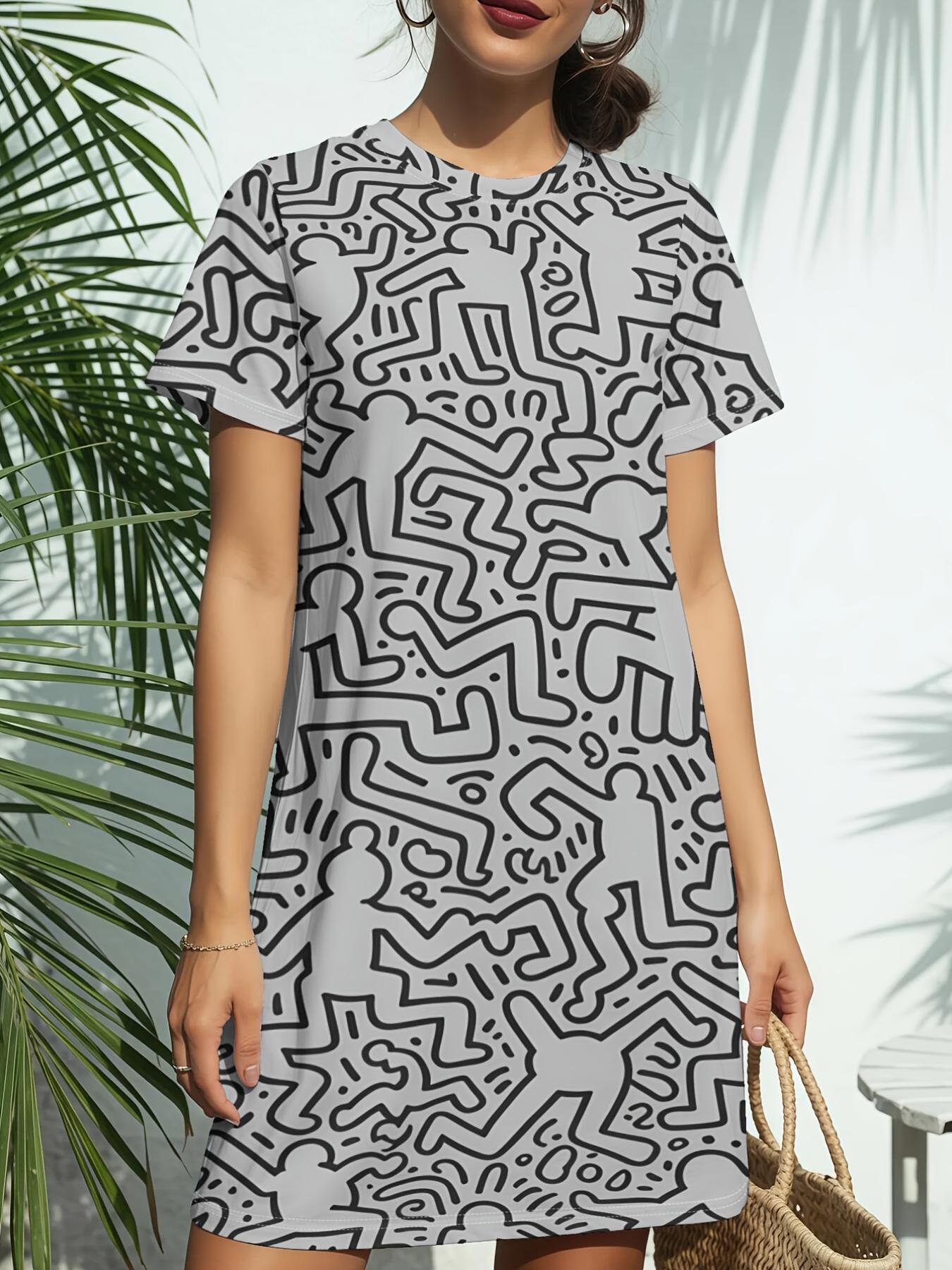 

Abstract Line Maze New Arrival Women S Round Neck Short-Sleeve T-Shirt Dress. American Trendy Digital Print. Casual Versatile Style for Spring And Sum 4XL дубильная кора