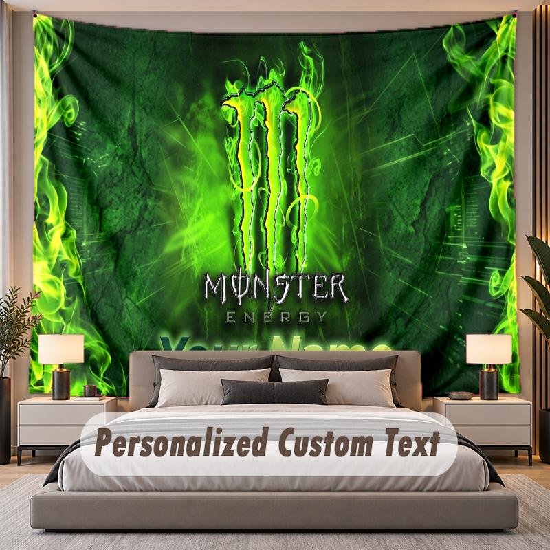 Custom Name Text Tapestry Monster Energy Personalized Polyester Wall Tapestry For Bedroom And Room