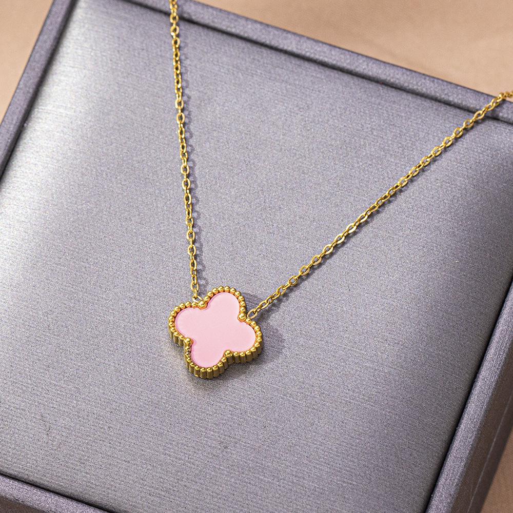 

Изысканное ожерелье с четырьмя листами клевера, титановое стальное ожерелье, цепочка на ключицу, роскошное ожерелье премиум-класса Sense Of Light розовый