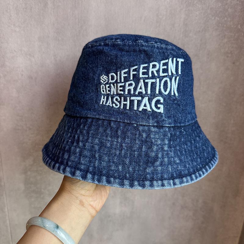 JYL TS DIY Letter Denim Hat Unisex  Summer Outdoor Sun Protection Bucket Hat Denim 1222Mao18181 похоть
