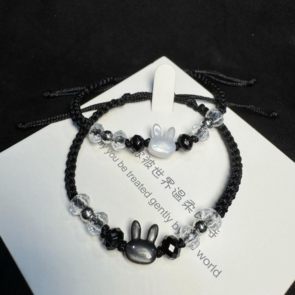 Moonstone Obsidian Couple Bracelet Minimalist Design Cat Bracelet  Friendship Gift