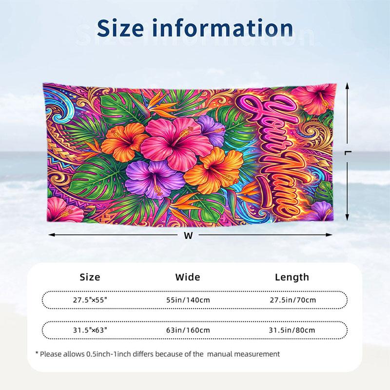 Floral Garden Theme Beach Towel Personalized Custom Name & Text Soft Quick Dry Beach Towel for Swimming Travel
