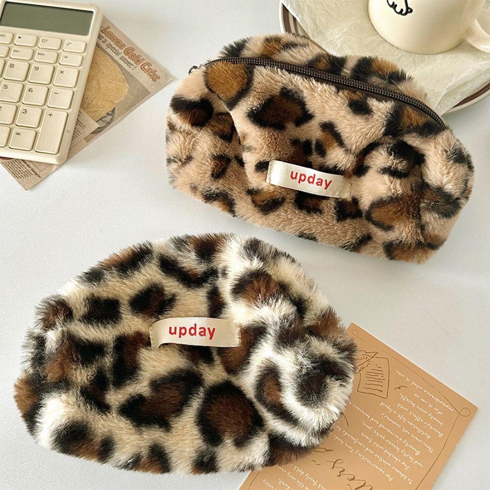 Fashionable Leopard Print Cosmetic Bag Large Storage Bag Makeup Bag Multipurpose Pencil Case Women Female Student