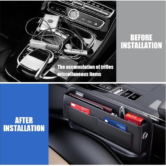 Pack-1 Car Gap Center Storage Box, Leather Car Seat Gap Filler Storage, Universal Car Seat Organizer, Car Accessories for Phones, Glasses, Keys,