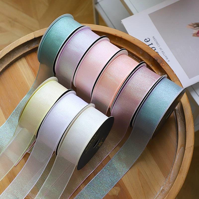 2.5cm Fantasy Fishtail Reflective Yarn Hair Bow Ribbon for Gift Bags