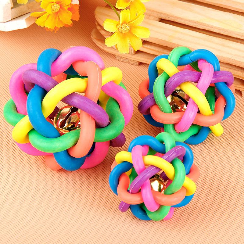 1 Pc Dog Toy Colorful Bell Woven Ball Rainbow Toy Ball Dog Chew Toy Hard Rubber Pet Product