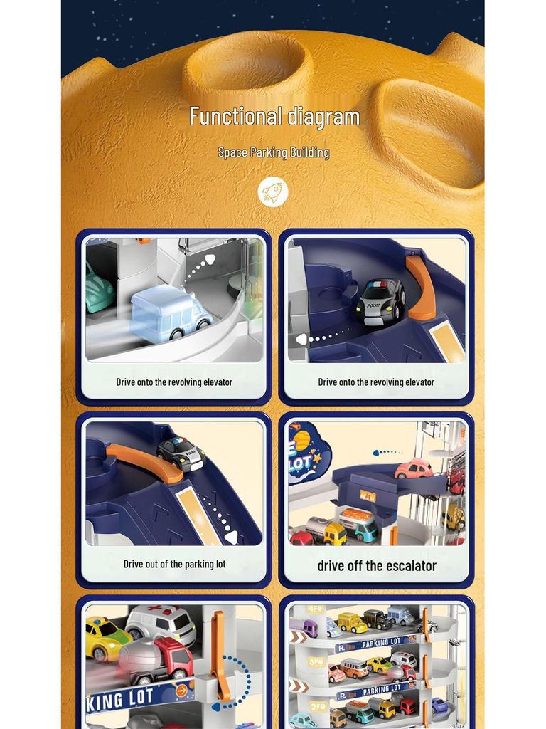 Kids' Space Adventure Parking Lot Toy with 9-Track Car Race for Ages 1-6