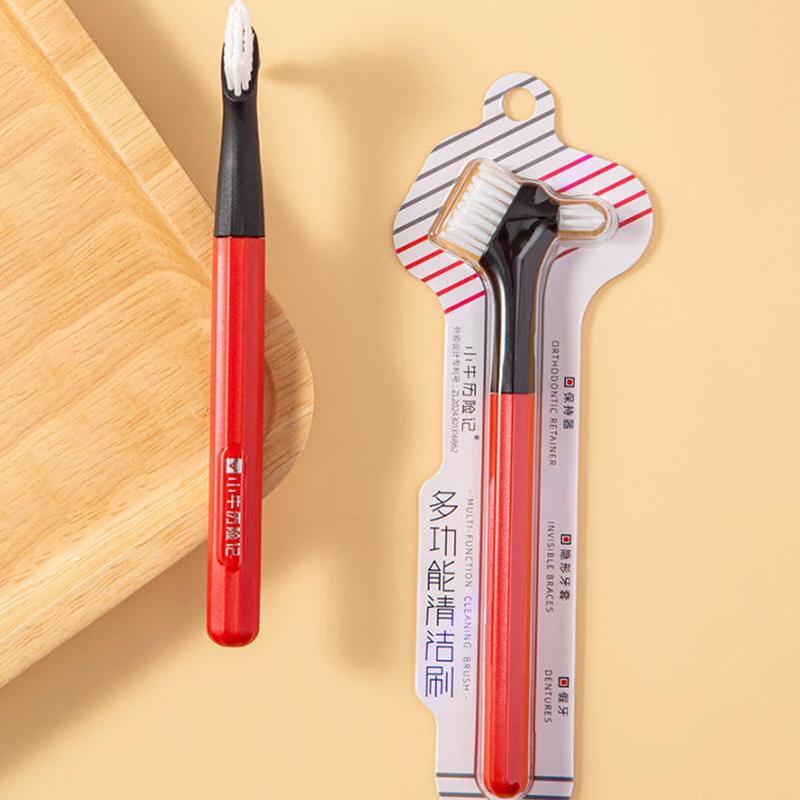 

Двусторонняя щетка для чистки зубных протезов Зубные щетки Щетка для искусственных зубов Многослойная щетина Нескользящая эргономичная ручка Уход за полостью рта