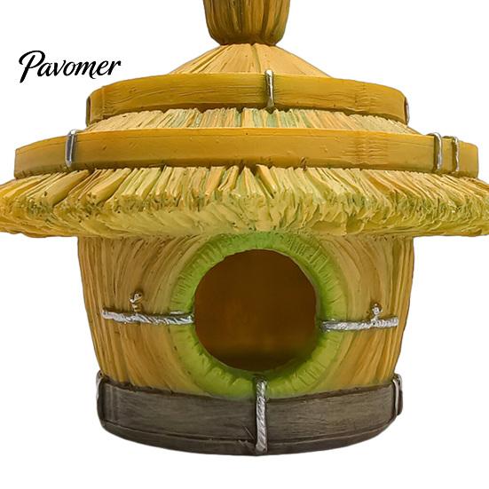 Easy To Install Bird House Thatched Hut House, Decorative Resin Weatherproof Small Animal for Trees Hanging Shelter Outdoor Garden Backyard