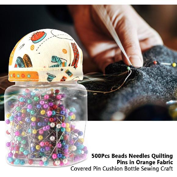 500Pcs Bottle Multicolor Straight Pins Beads Needles Quilting Pins Fabric Covered Pin Cushion Bottle Sewing Craft