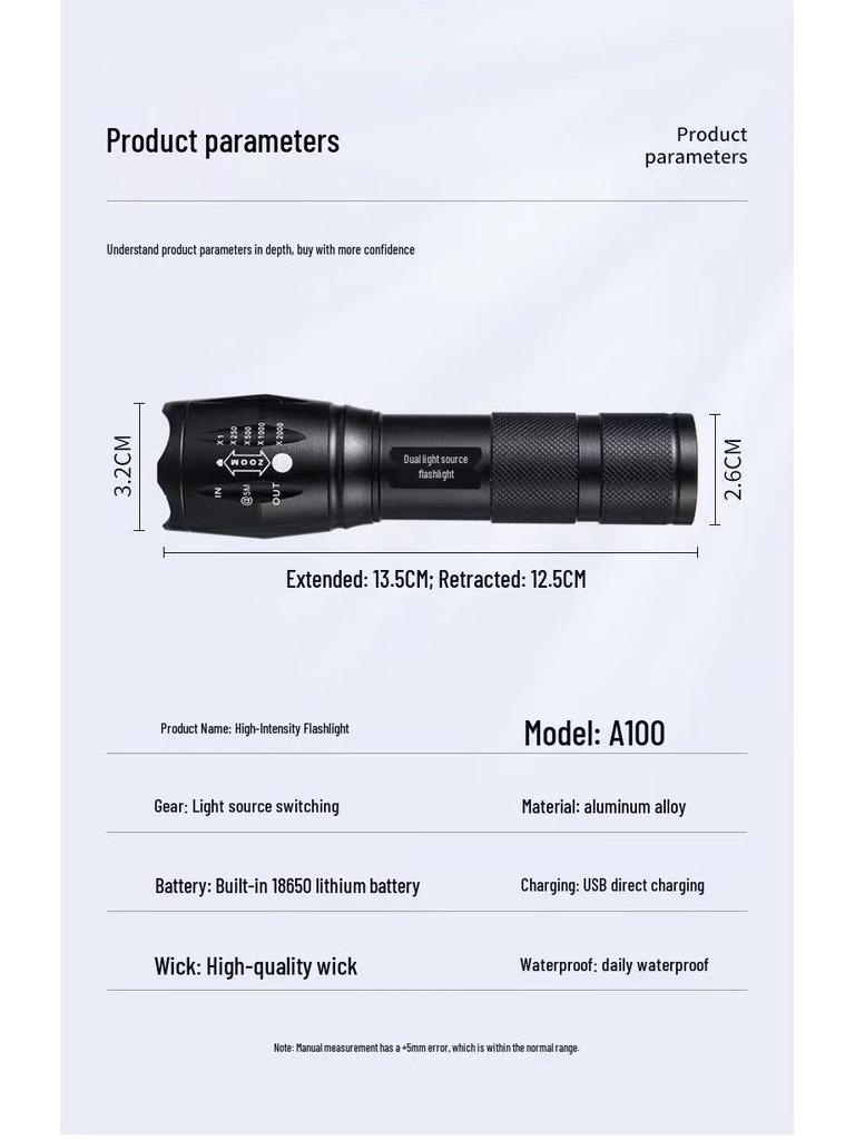 Lampe de poche UV 395 nm en alliage d'aluminium pour détection d'ID métal et d'argent