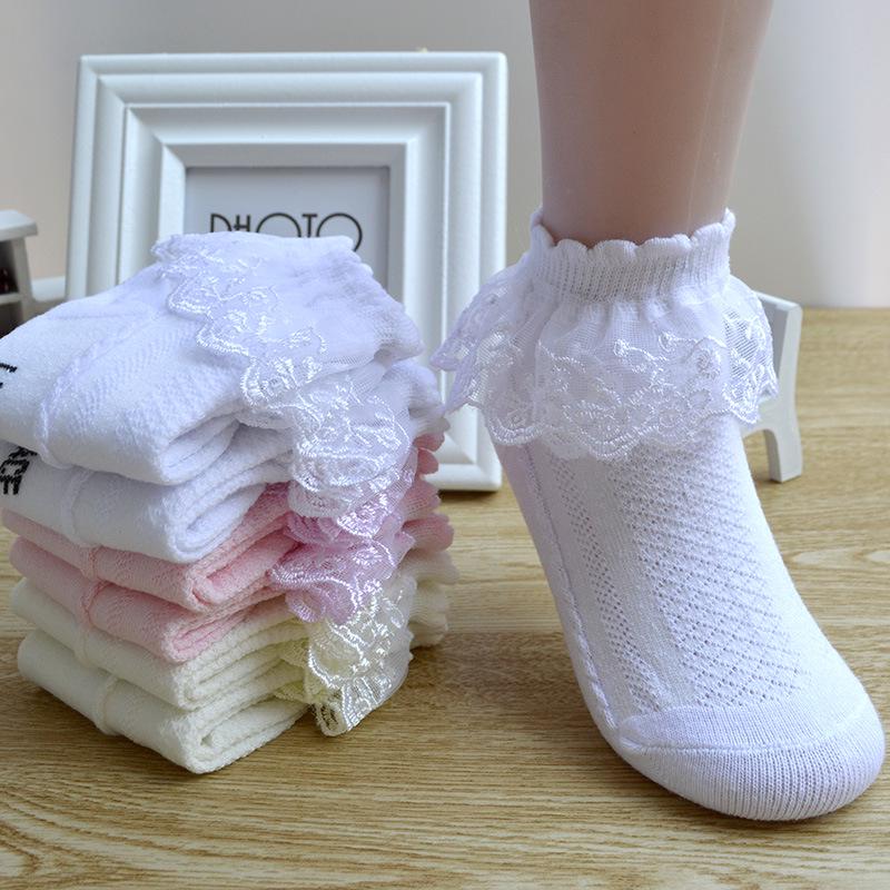 Girls' Spring & Autumn Cotton Lace Princess Socks - Japanese Style Short White Dance Socks for Kids