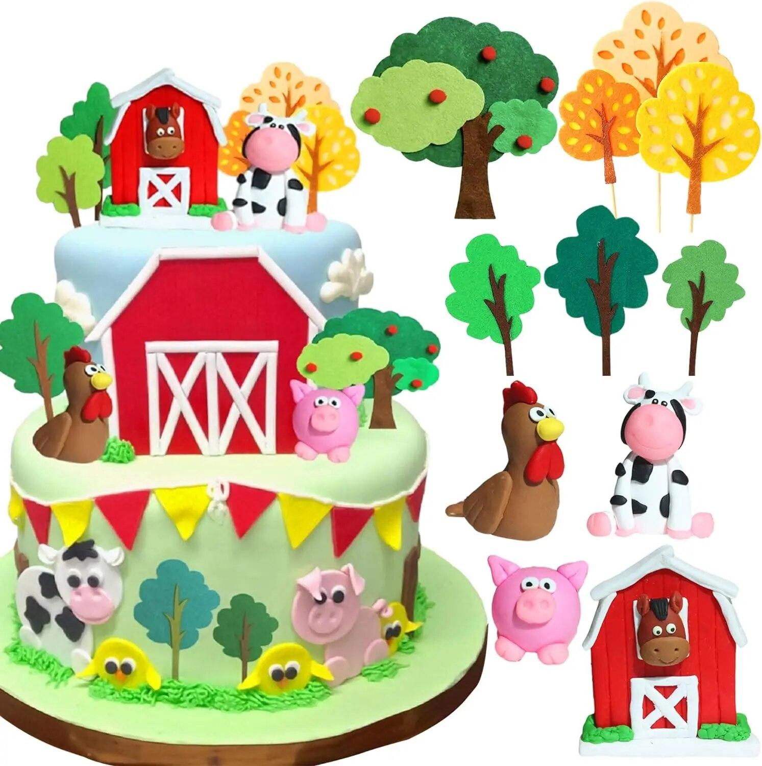 30 PCS Farm Animal Cow Cake Topper Decorations for Farm Animal Theme Birthday Baby Shower Party M