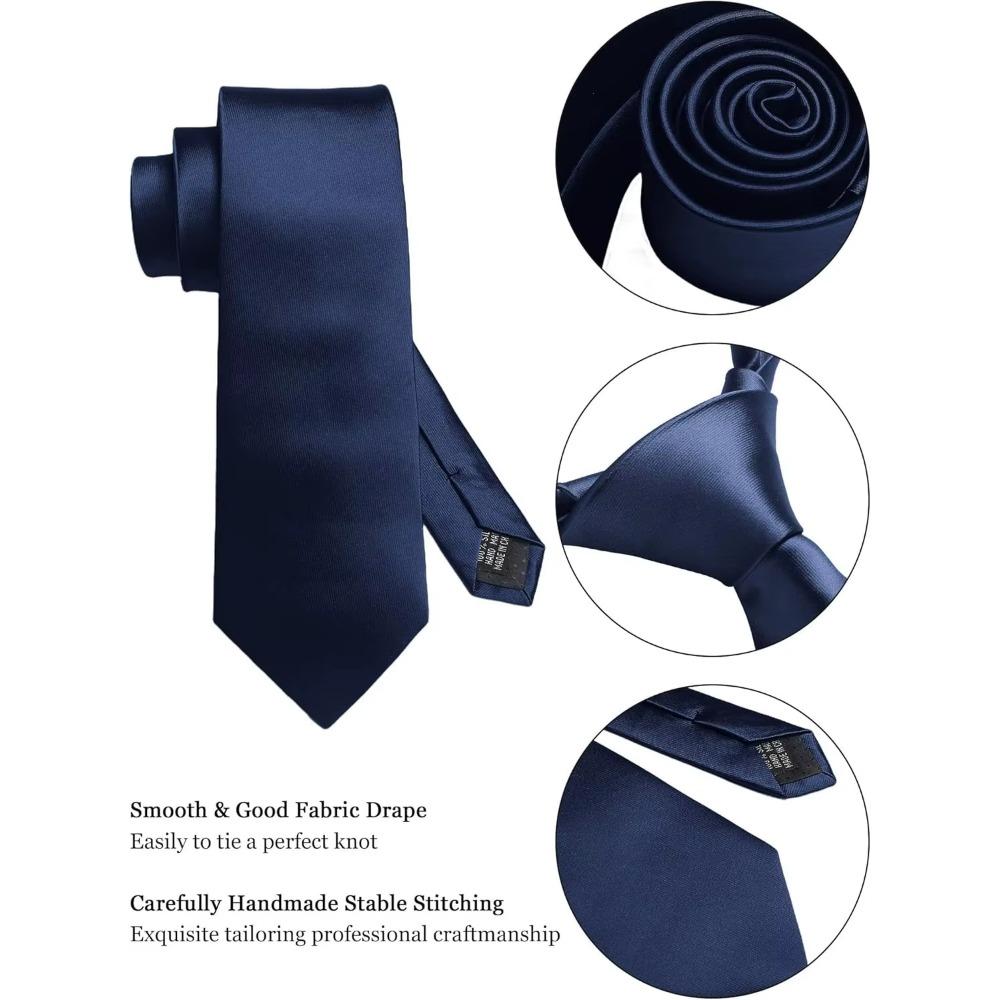 Mens Silk Tie 8Cm Solid Red Blue Necktie Handkerchief Cufflinks Gift Box Set Formal Ties For Man Workplace Business Wedding Gift