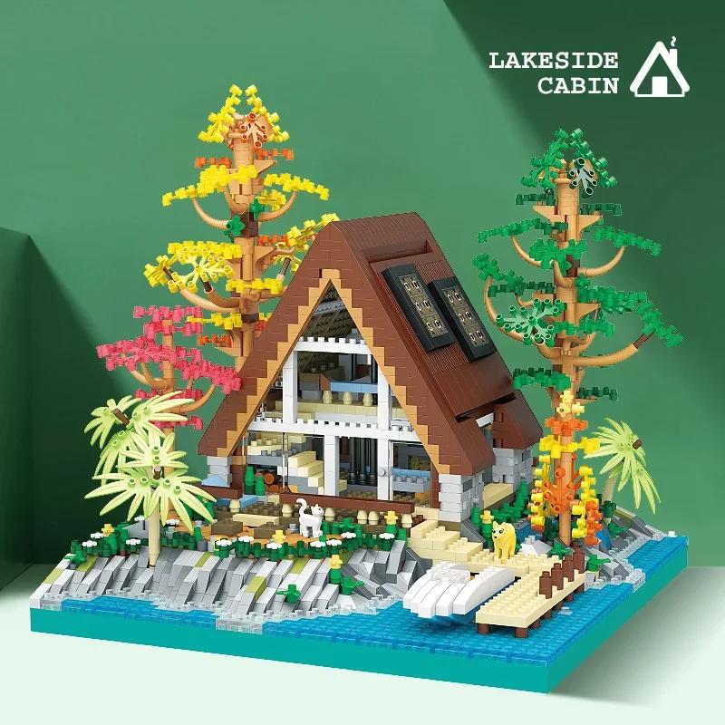 2688PCS Wooden Cabin Building House Forest Blocks DIY Lake Island Villa Assembly Block Toys with Light for Children's Xmas Gifts