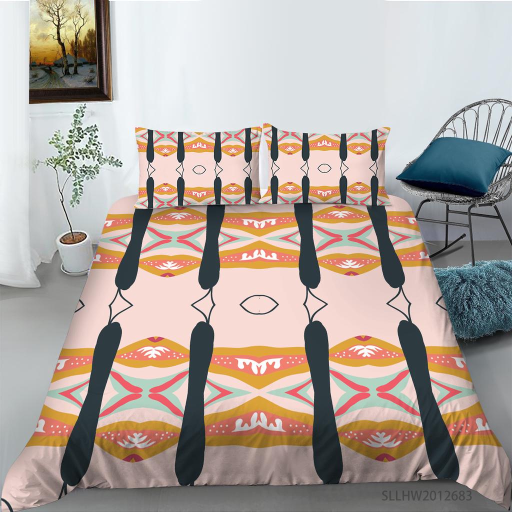 3D-Farbmuster-Grafikdruck-Bettwäsche, Einzelbett, Doppelbett, volle Größe, Vintage-Muster, Kissenbezug und Bettbezug, 2 oder 3 bequeme Heimdekoration