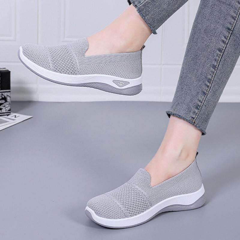 2025 Breathable Wedge Heel Loafers Women Spring Summer Slip On Knitted Sports Shoes Woman Anti Slip Soft Sole Walking Shoes Lady