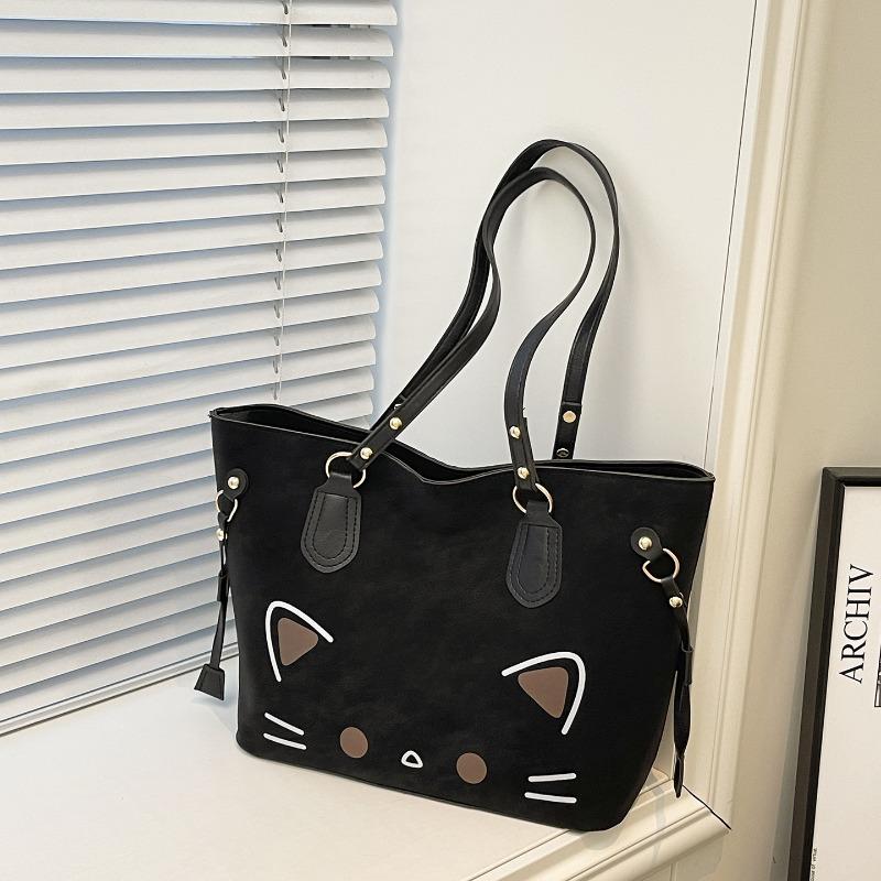 

cartoon kitten print shoulder bag fresh and cute casual women s bag commuter daily fashion tote bag