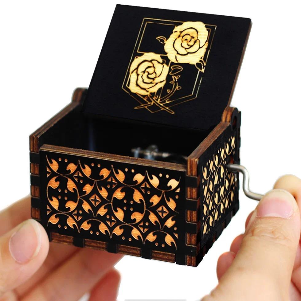 **Hot Antique carved Wooden Hand Crank Jurassic Park Music Box Action Toy Figure Anime Model Christmas Birthday Gift