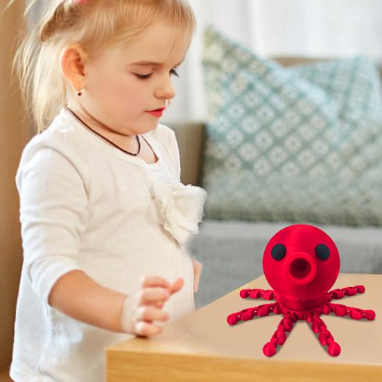 Yousheng Air Pressure Octopus Toy with Articulated Legs Kids Educational Octopus Launcher Mini Red Octopus Ornament Home Office Desktop Decoration