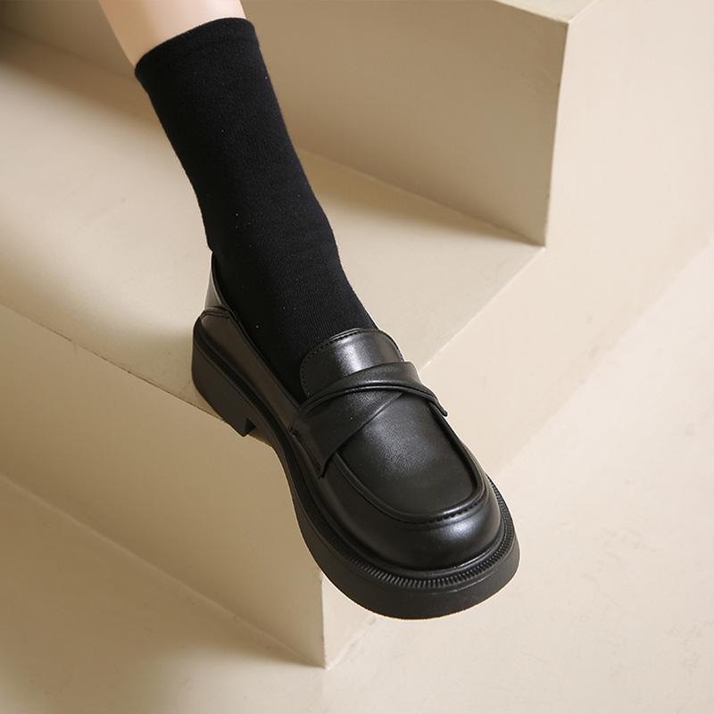 British style one-pedal small leather shoes women's 2025 spring and summer new jk versatile platform retro college style loafers