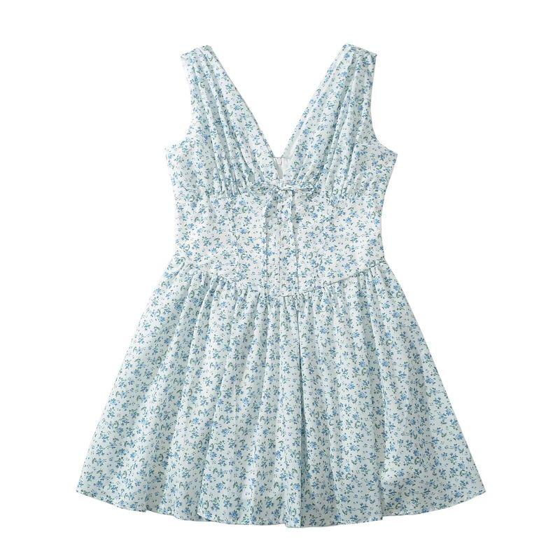 

Kaslead New Arrival Women s Clothing Fashion Style Fashion Simple Mesh Stitching Printing Dress Light Blue L