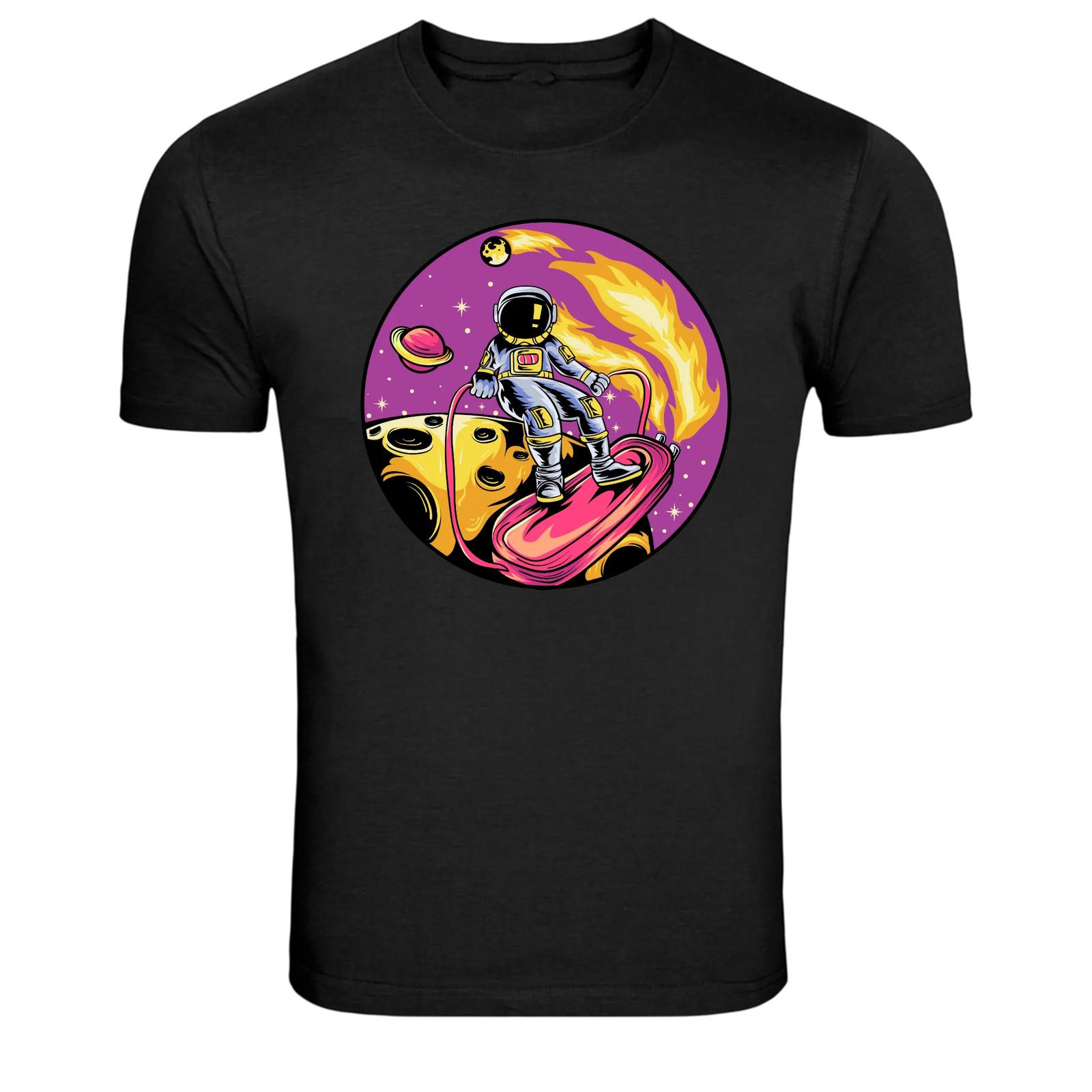 Astronaut Surfing Planet Cosmic Space Graphic T-Shirt S