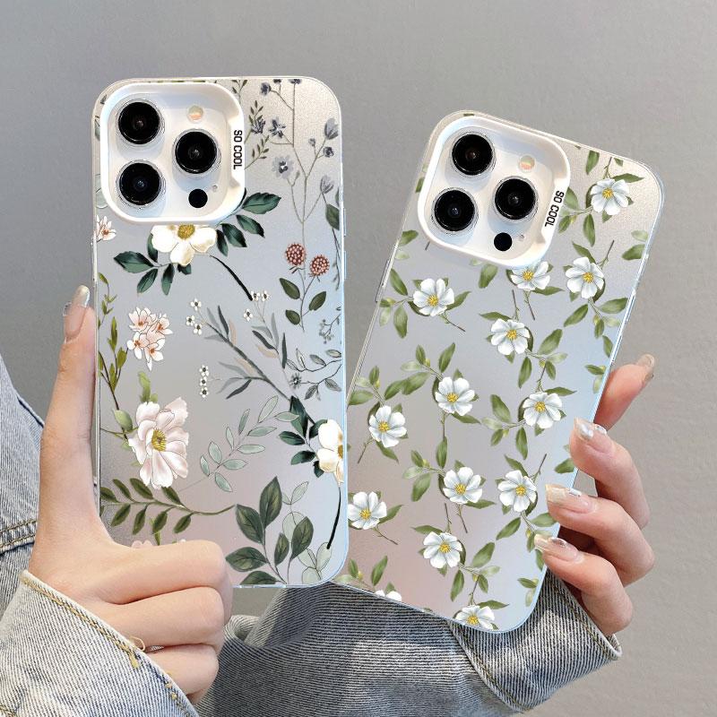 Coque de téléphone laser graphique petite fleur fraîche pour iPhone 16 15 14 Pro Max Plus 17 Pro Max 13 Mini 12 11 Pro Max Housse antichoc