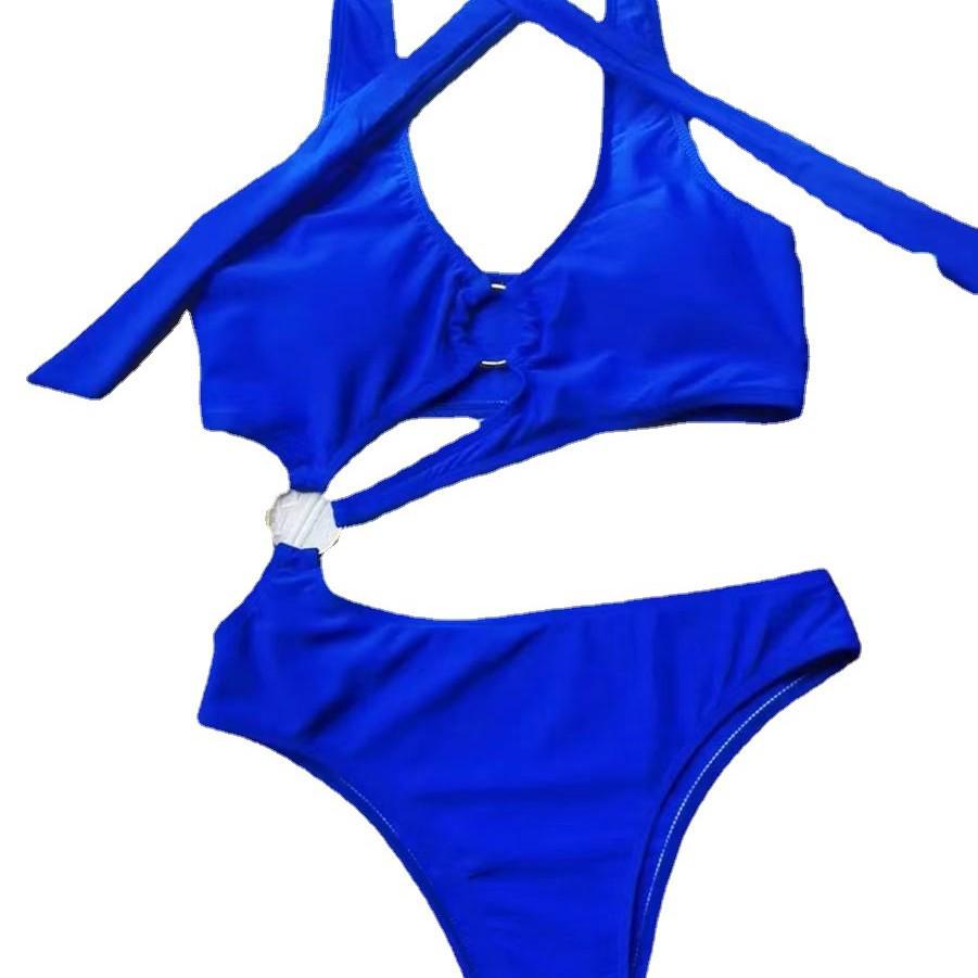 Women's Solid Color Bandage Split Bikini Swimsuit 2021