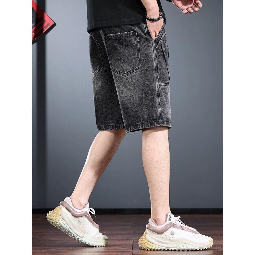 High-end Denim Shorts Men's Summer Washed Old American Retro Five-point Pants Loose Trend Tooling Middle Black Cargo Pants
