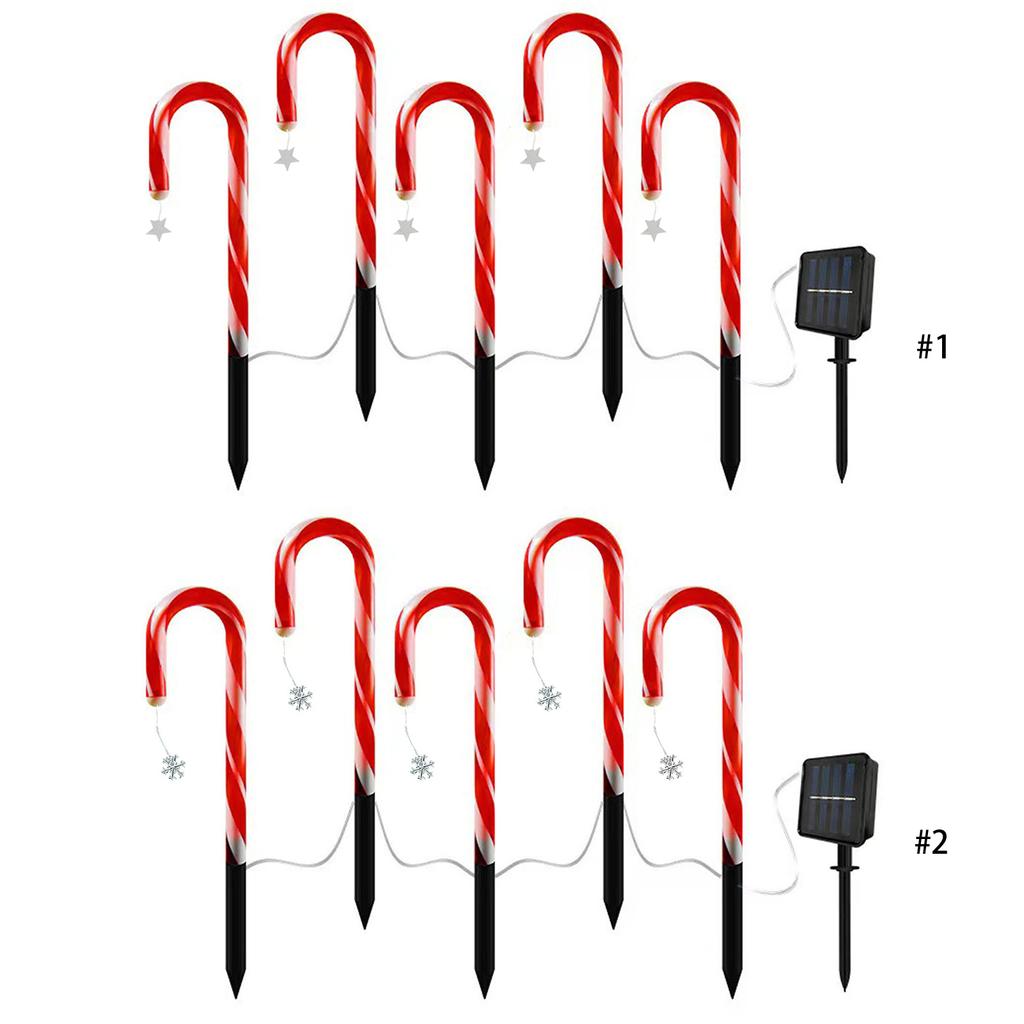 5PCS Solar Candy Cane Lights Outdoor Christmas Decorations Solar Pathway Lights Christmas Decorative Lights