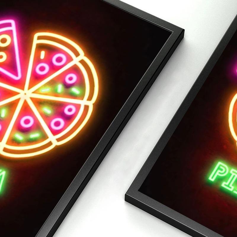 Efekt Neonu Jedzenie Burger Pizza Ramen Filiżanka Kawy Babeczka Plakaty Restauracyjne Druki Obraz na Płótnie Obrazy Ścienne Dekoracja Kuchni BEZ LED