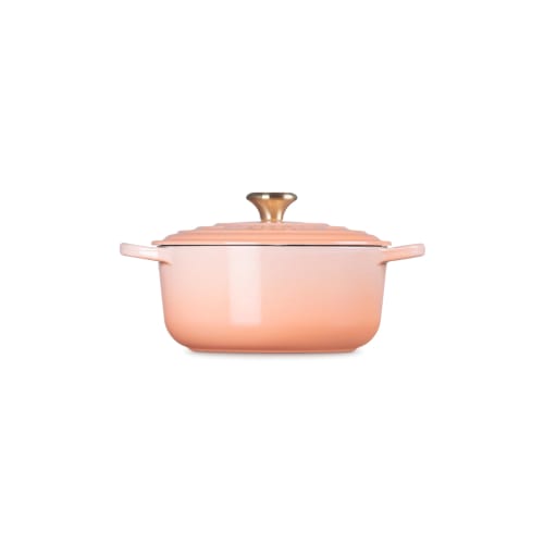 Le Creuset Signature Cocotte Ronde 20cm Cast Iron Enamel Pot, Peche, Gas, Induction, and Oven Compatible [Official Japanese Product]
