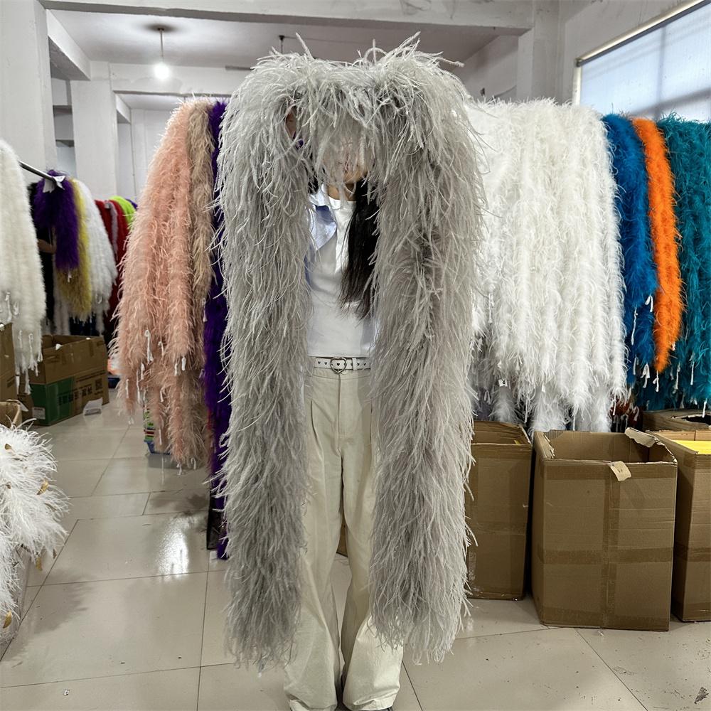 DIY 1 Ply Natural Ostrich Feathers Boa 2 Meter Fluffy Ostrich Feather Shawl for Wedding Party Dress Sewing Decoration Scarf