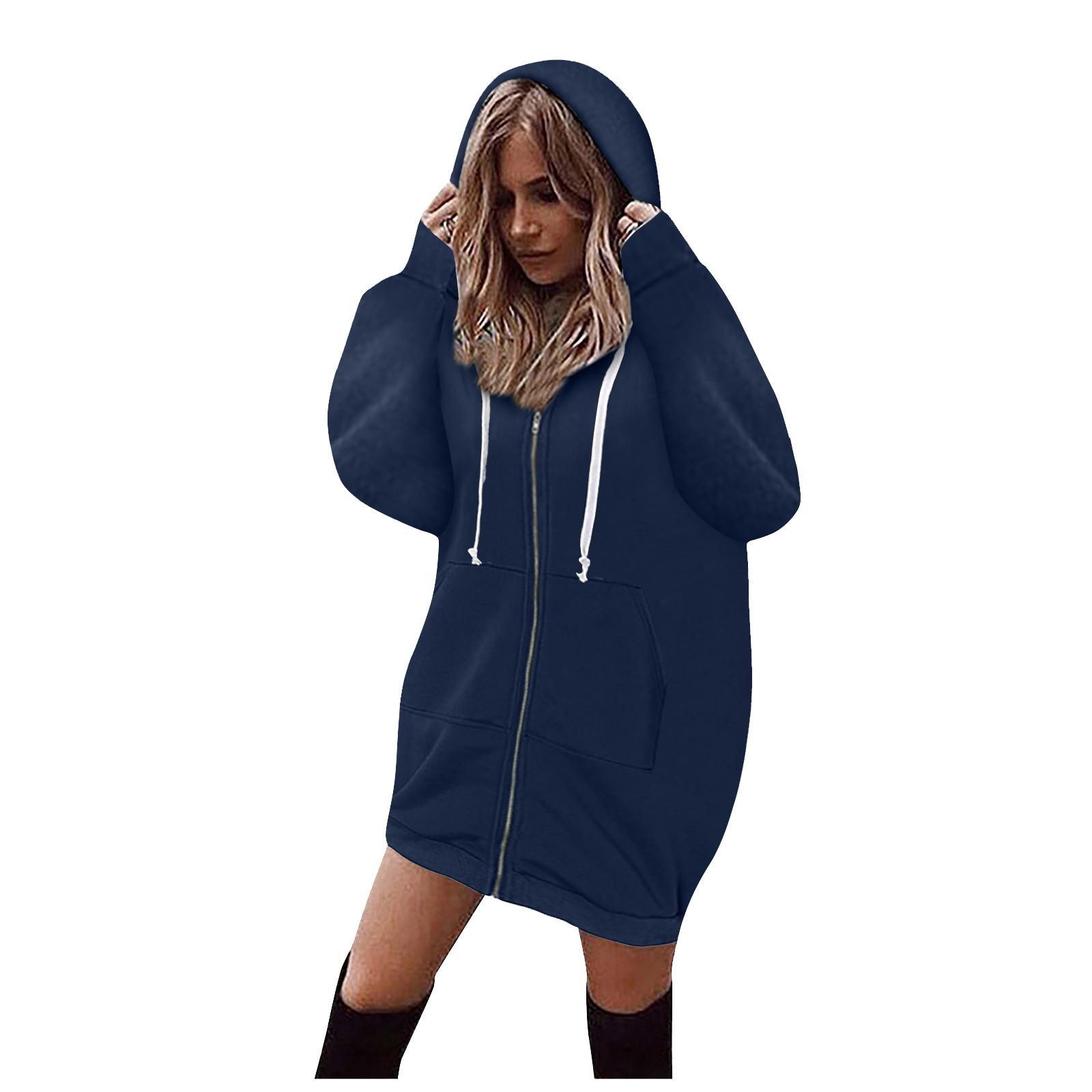 

Женский модный маленький свежий женский утепленный длинный свитер на молнии с капюшоном S